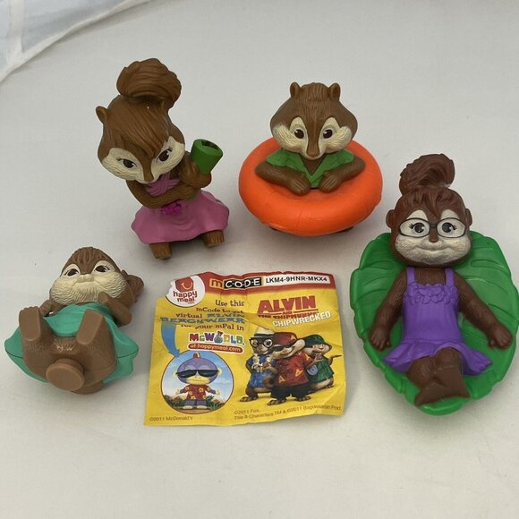 4 2011 McDonald’s Alvin And The Chipmunks Chipwrecked Figures Eleanor Brittany - Picture 1 of 16